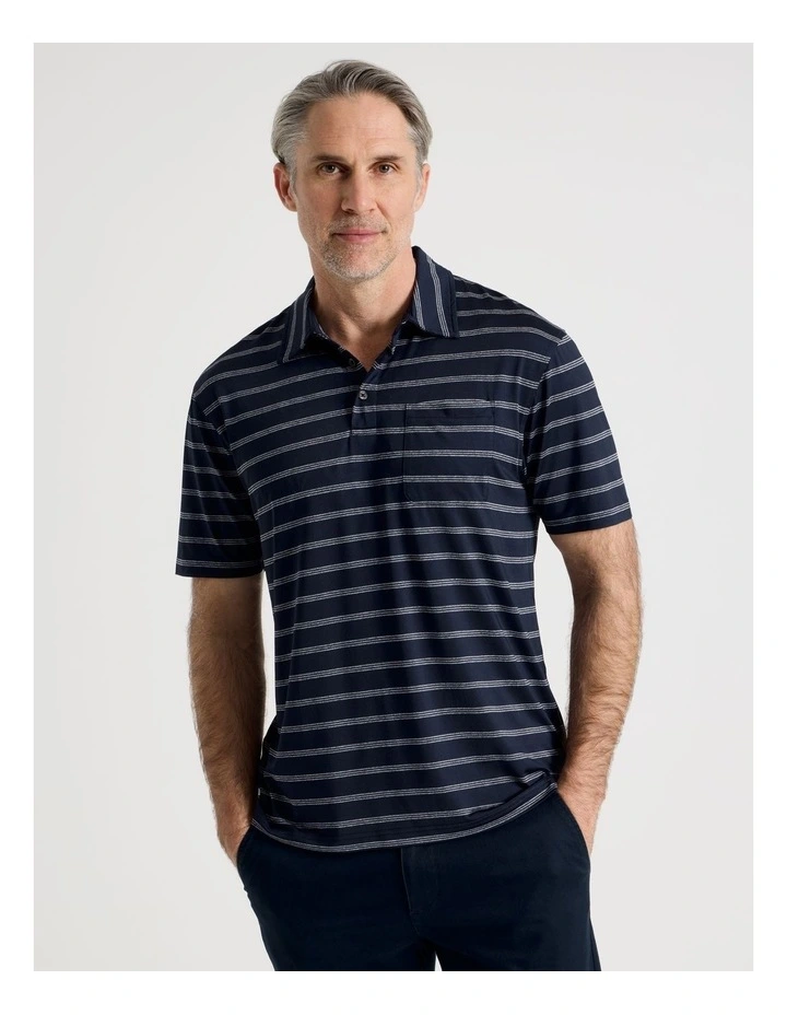 Tech Fine Stripe Polo in Navy image 2