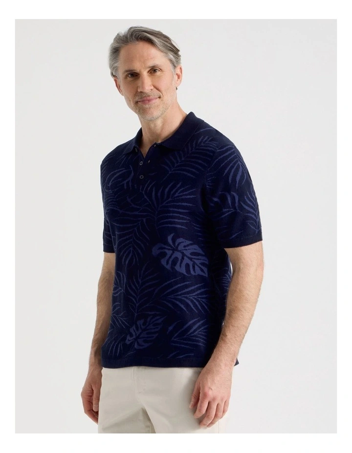 Jacquard Knit Polo in Navy image 1