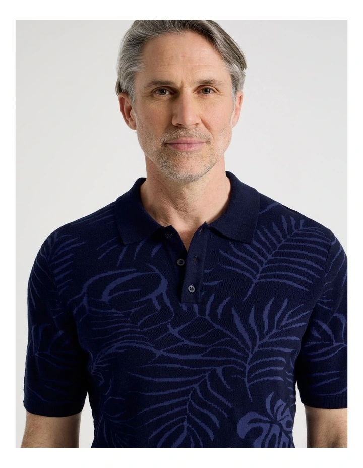 Jacquard Knit Polo in Navy image 2