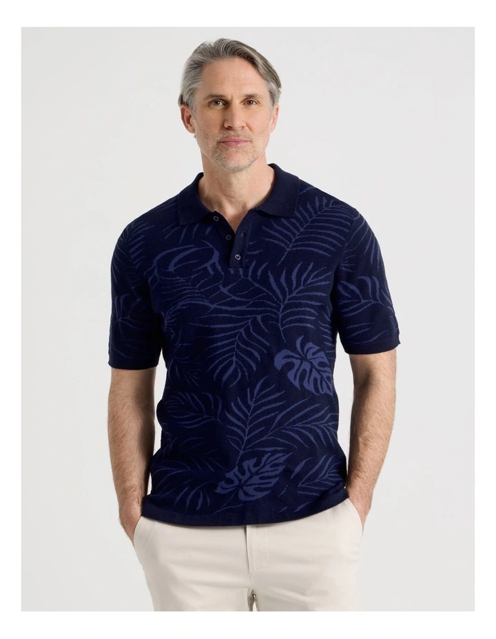 Jacquard Knit Polo in Navy image 4