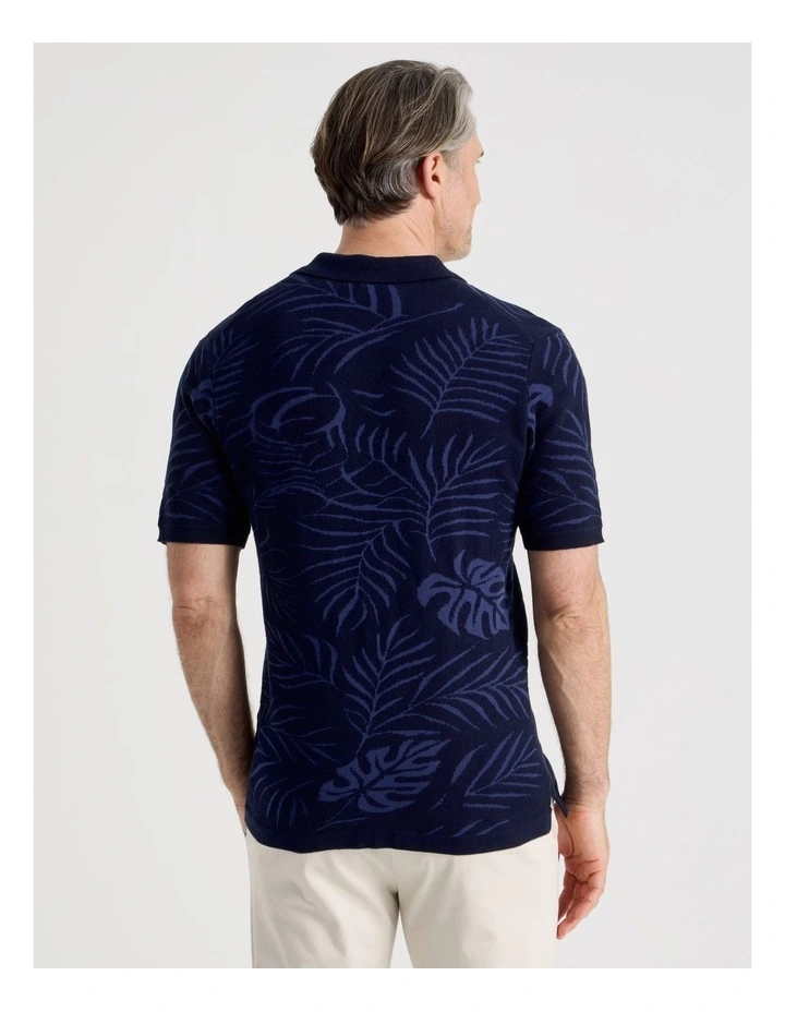 Jacquard Knit Polo in Navy image 5
