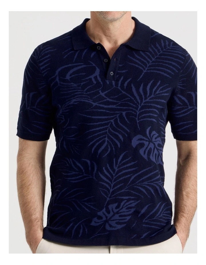 Jacquard Knit Polo in Navy image 6