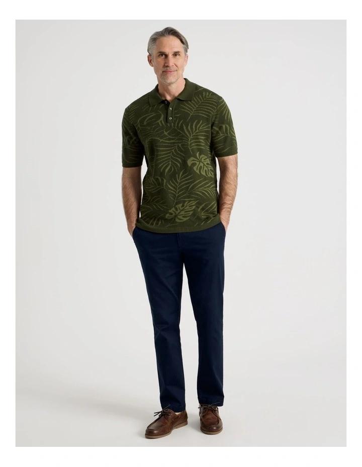 Jacquard Polo in Khaki Leaf Knit image 2