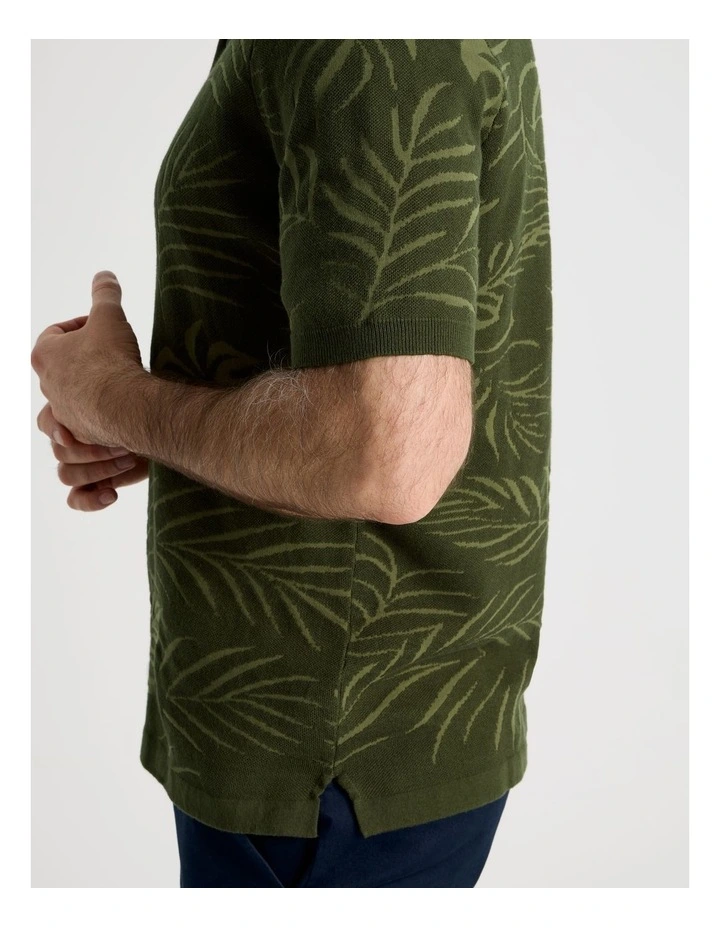 Jacquard Polo in Khaki Leaf Knit image 5