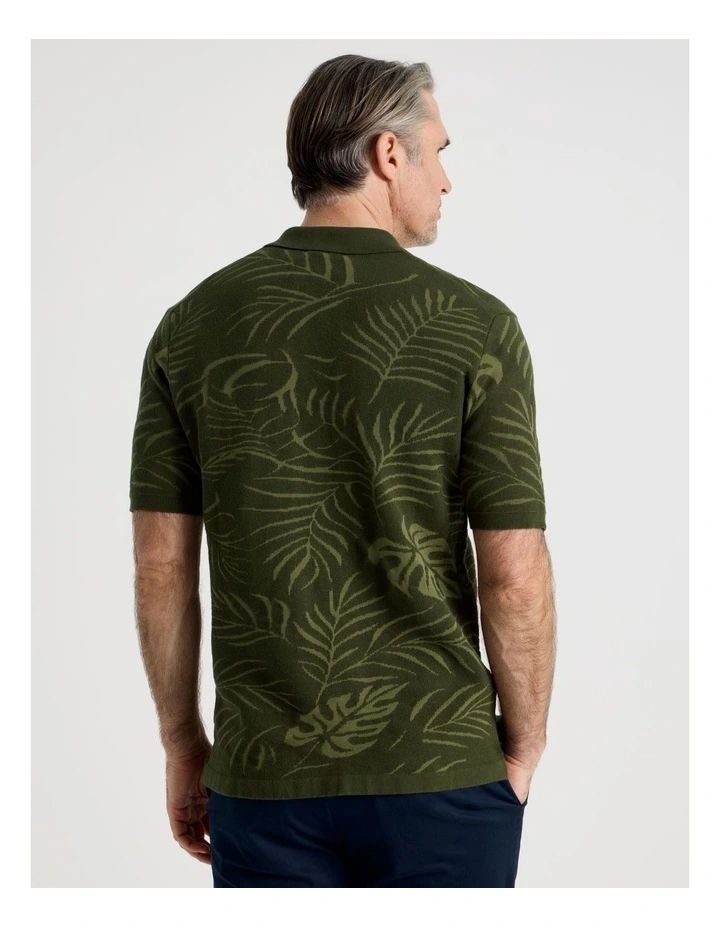 Jacquard Polo in Khaki Leaf Knit image 6