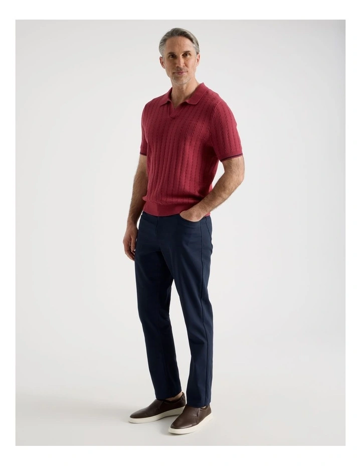 Open Collar Cable Knit Polo in Red image 4