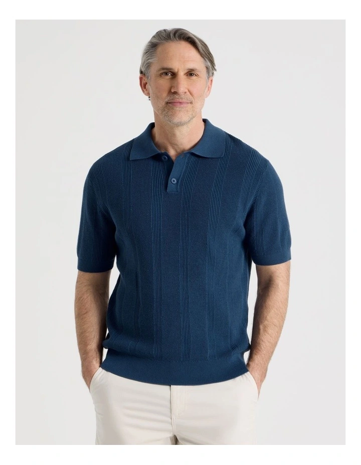 Textured Knit Polo in Blue image 1