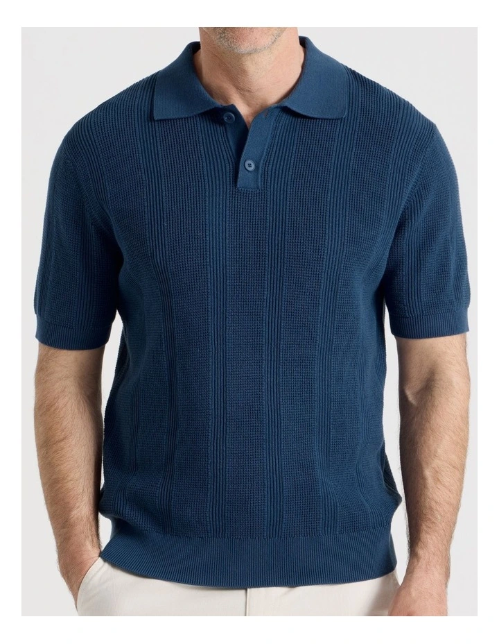 Textured Knit Polo in Blue image 4