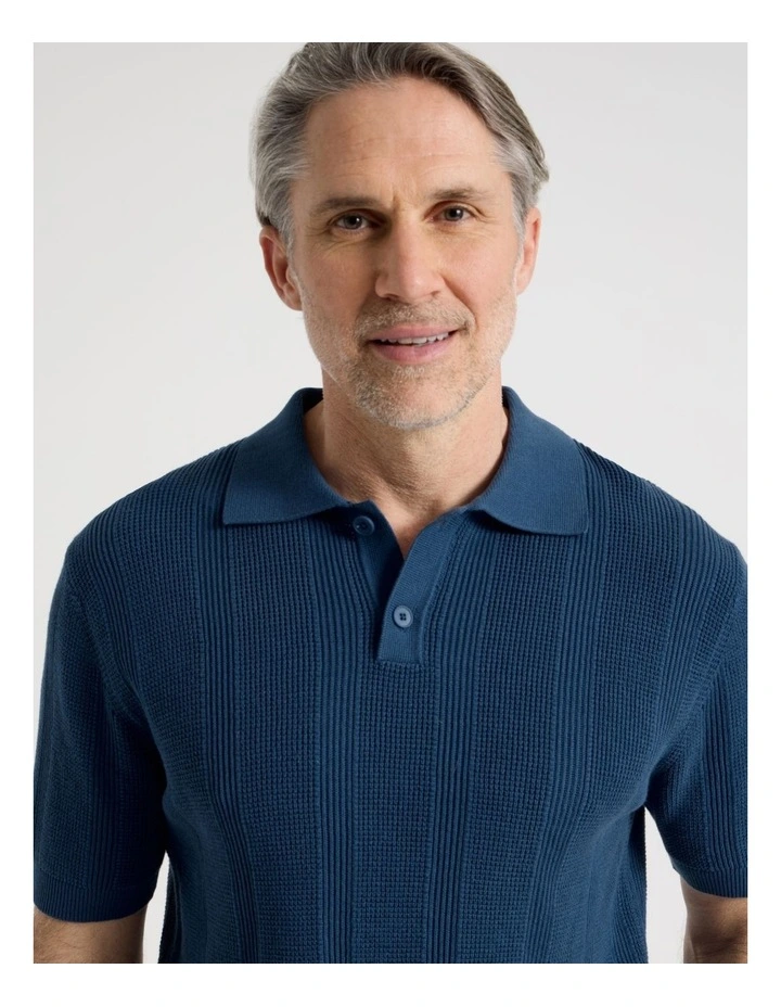 Textured Knit Polo in Blue image 5