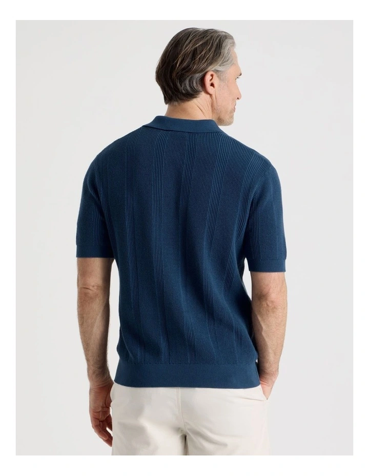 Textured Knit Polo in Blue image 6