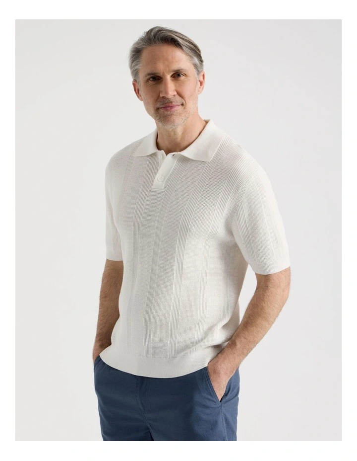 Textured Knit Polo in Ecru image 1
