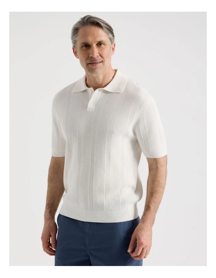 Textured Knit Polo in Ecru image 3