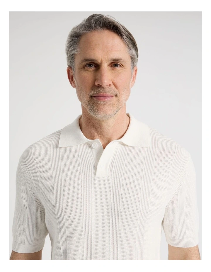 Textured Knit Polo in Ecru image 4