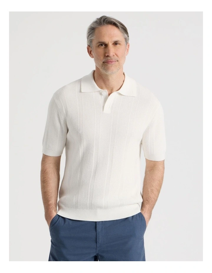 Textured Knit Polo in Ecru image 5