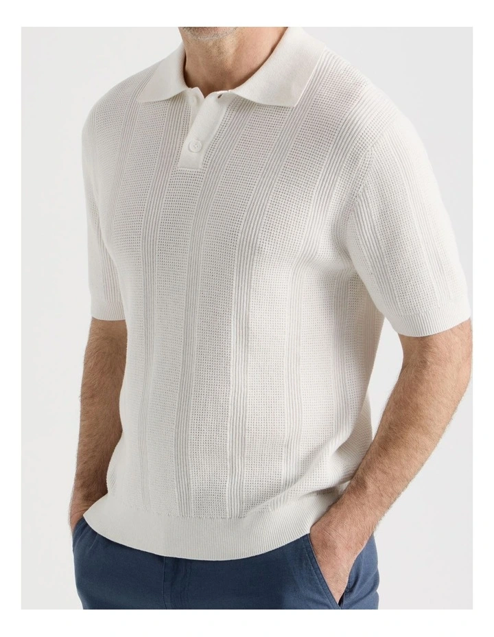 Textured Knit Polo in Ecru image 7