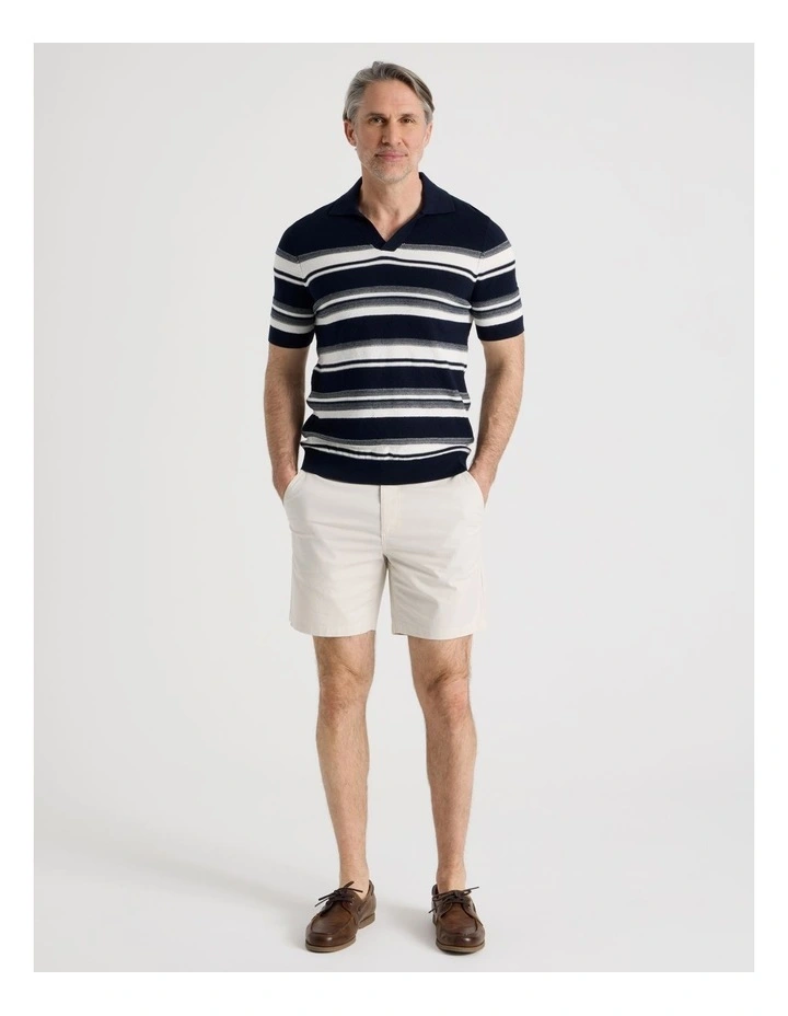 Open Collar Knit Polo in Blue Stripe image 2