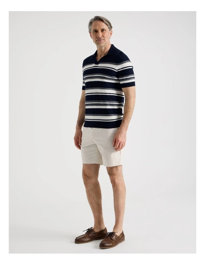 Open Collar Knit Polo in Blue Stripe image 4