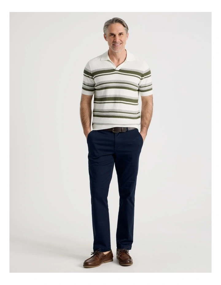 Open Collar Stripe Knit Polo in Sage image 2
