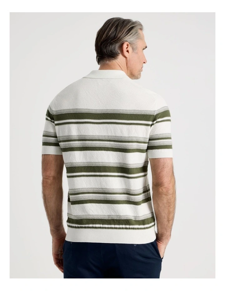 Open Collar Stripe Knit Polo in Sage image 6