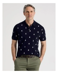 Micro Print Polo in Navy