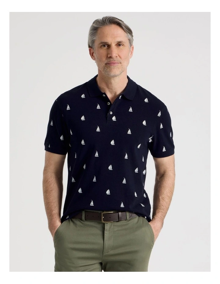 Micro Print Polo in Navy image 1