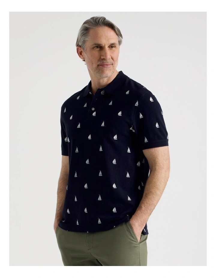 Micro Print Polo in Navy image 3