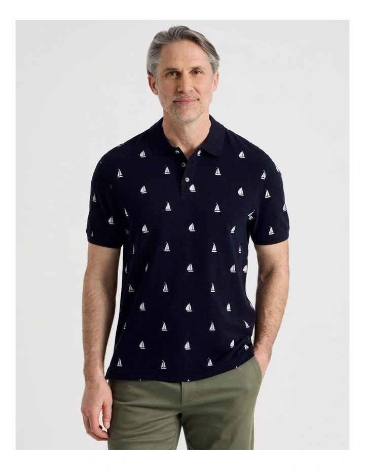 Micro Print Polo in Navy image 4