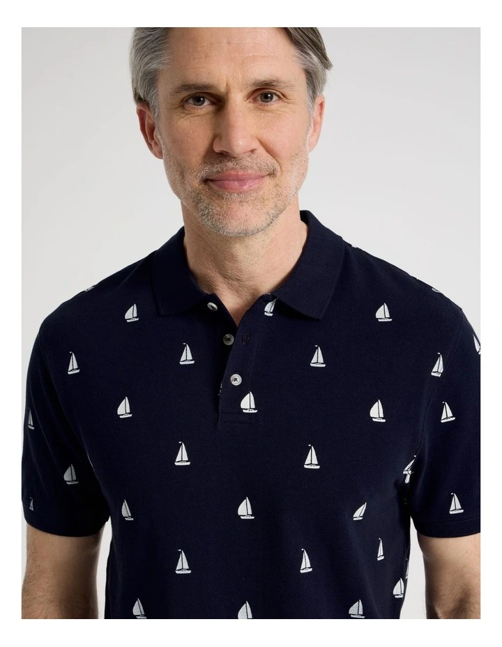 Micro Print Polo in Navy image 5
