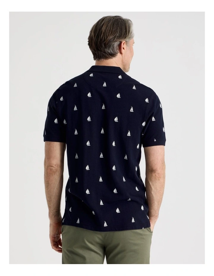 Micro Print Polo in Navy image 6