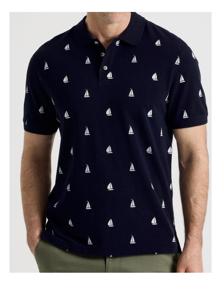 Micro Print Polo in Navy image 7