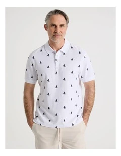 Polo in White Micro Print