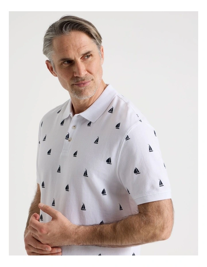 Polo in White Micro Print image 2