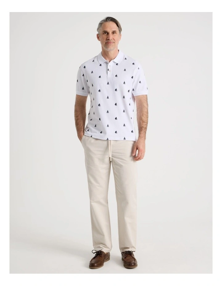 Polo in White Micro Print image 3