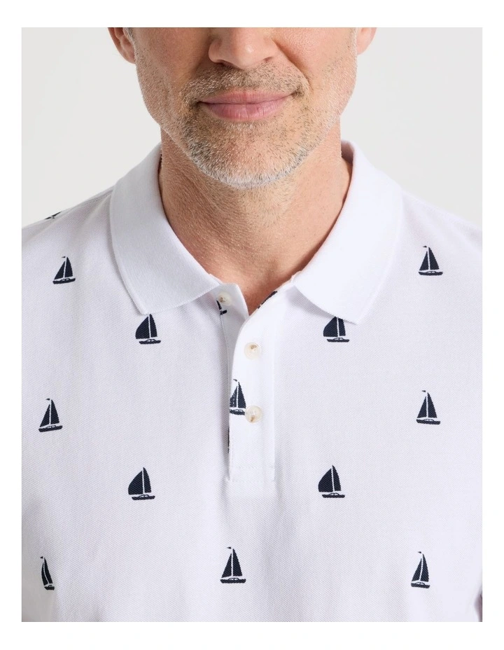 Polo in White Micro Print image 4