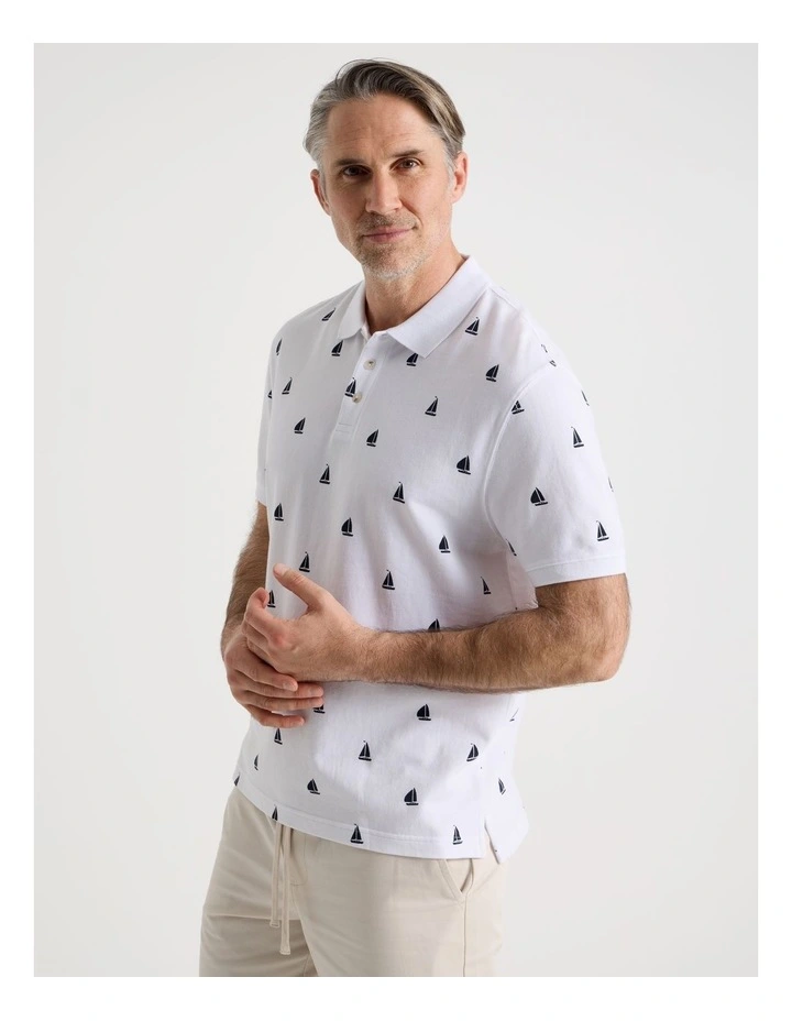 Polo in White Micro Print image 5