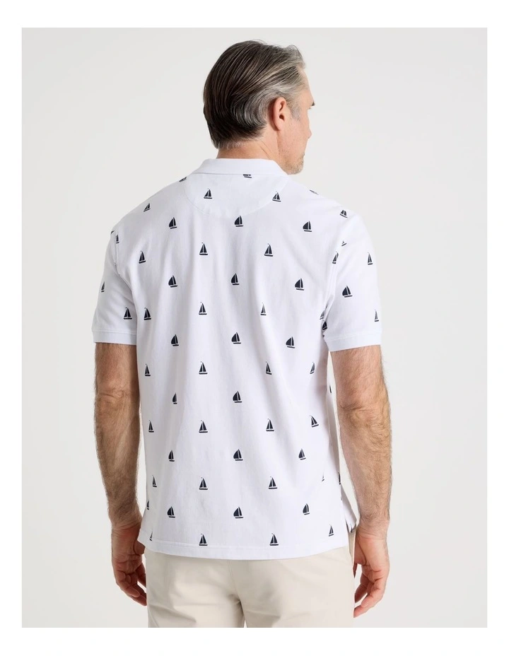 Polo in White Micro Print image 6