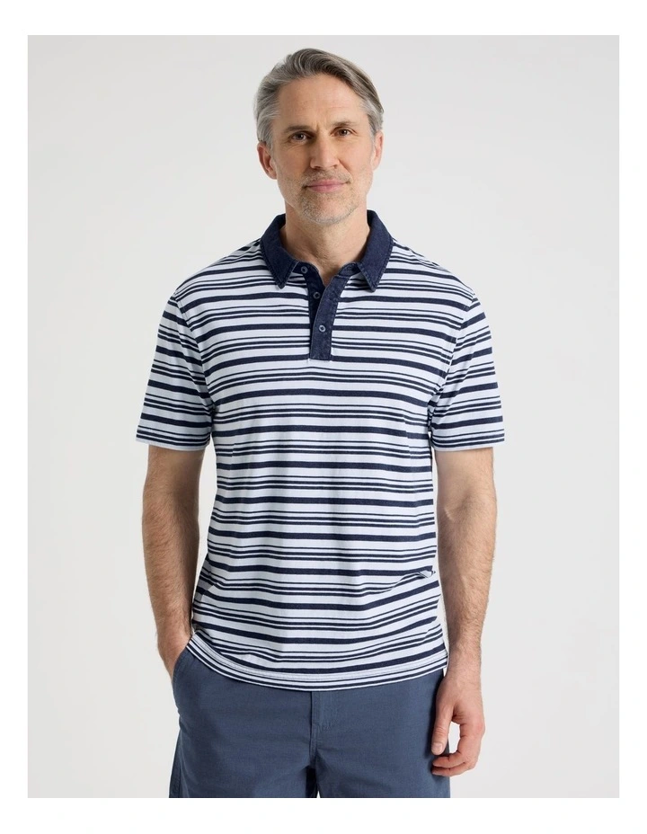 Contrast Collar Polo in Navy Stripe image 1