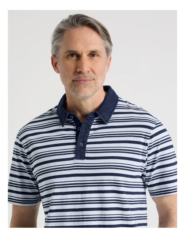 Contrast Collar Polo in Navy Stripe image 2