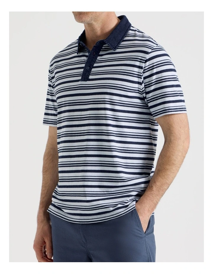 Contrast Collar Polo in Navy Stripe image 4