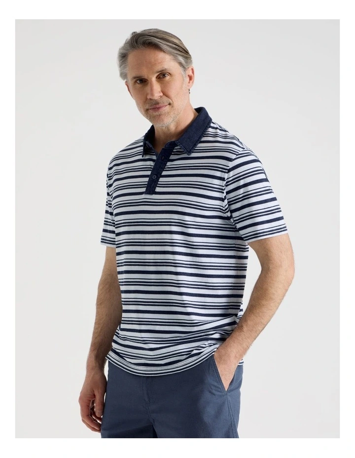 Contrast Collar Polo in Navy Stripe image 5