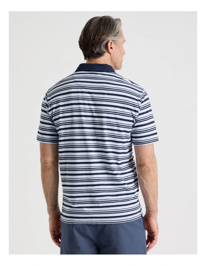 Contrast Collar Polo in Navy Stripe image 6