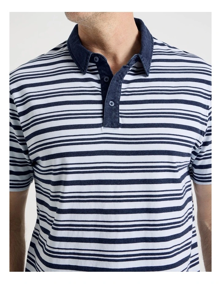 Contrast Collar Polo in Navy Stripe image 7