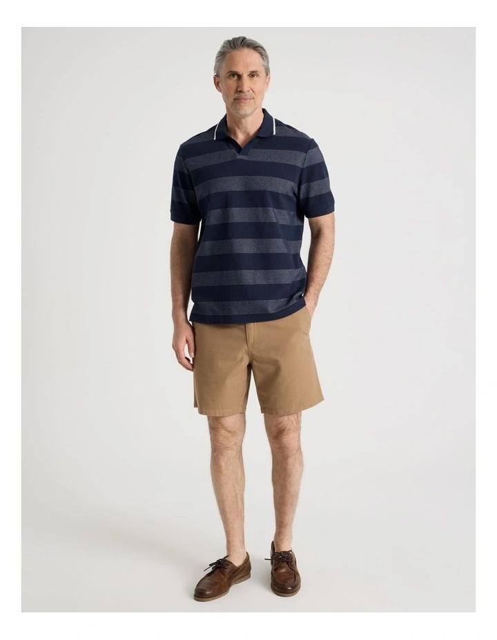 Open Collar Polo in Blue Block Stripe image 3