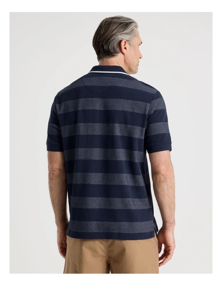 Open Collar Polo in Blue Block Stripe image 6