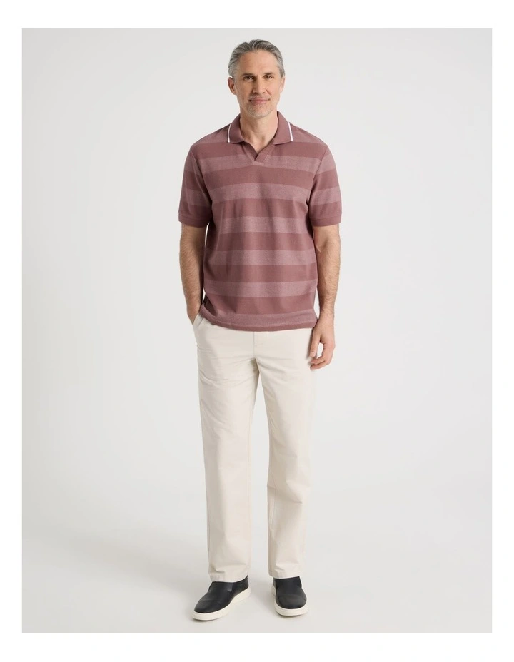 Open Collar Polo in Claret Block Stripe image 3