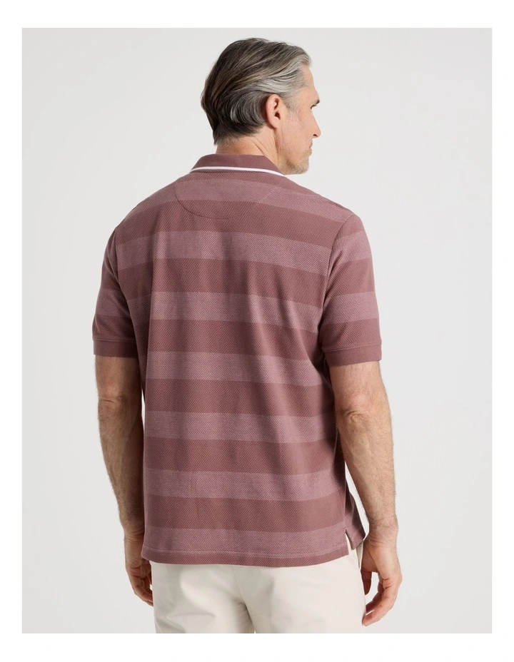 Open Collar Polo in Claret Block Stripe image 6