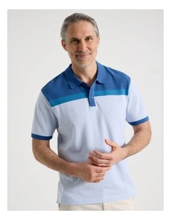 Contrast Collar Polo in Light Blue Stripe