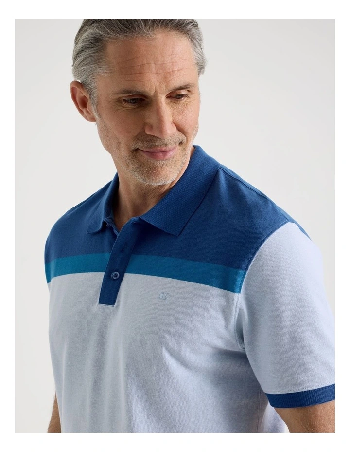 Contrast Collar Polo in Light Blue Stripe image 2