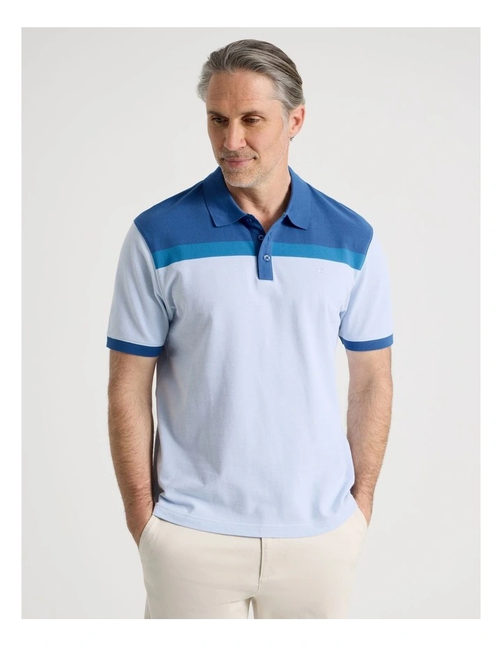 Contrast Collar Polo in Light Blue Stripe image 3