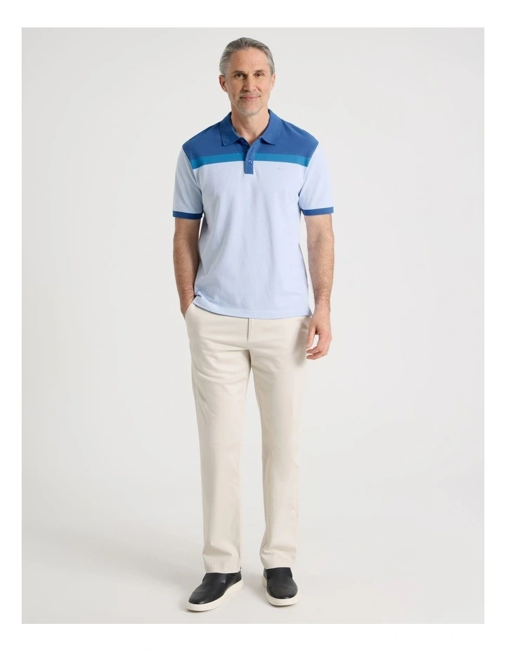 Contrast Collar Polo in Light Blue Stripe image 4